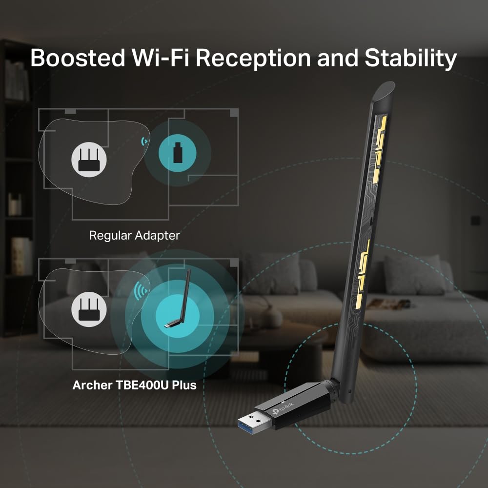 TP-Link Clé WiFi 7 BE6500 Tri-Bande USB 3.0, Archer TBE400U Plus | Bande 6 GHz, antenne haute performance, MLO, idéal gaming/streaming 8K/télétravail, compatible Windows 10 et 11