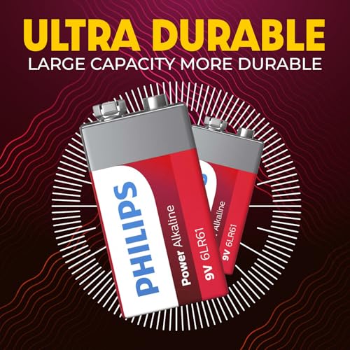 PHILIPS 9 Volt Batteries 8 Pack, Power Alkaline 9v Batteries Durable, Leak Proof, Long Lasting 9 Volt Battery for Smoke Detector, Reclosable Packaging to Have On Hand for Household & Office Needs.