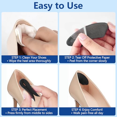 Heel Grips Liner Cushion Inserts for Loose Shoes Men Women, Soft, Suitable, Comfortable, Heel Pads Protectors for Heel Slipping, Heel Pain, Blister, Friction, Anti-Slip Shoe Filler, 4 Pairs, Black