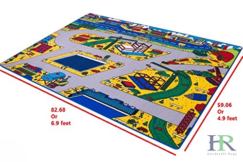Kids Rugs Construction Zone Of Road Driving Fun Yellow And Multi Anti Slip Rug #TOP6