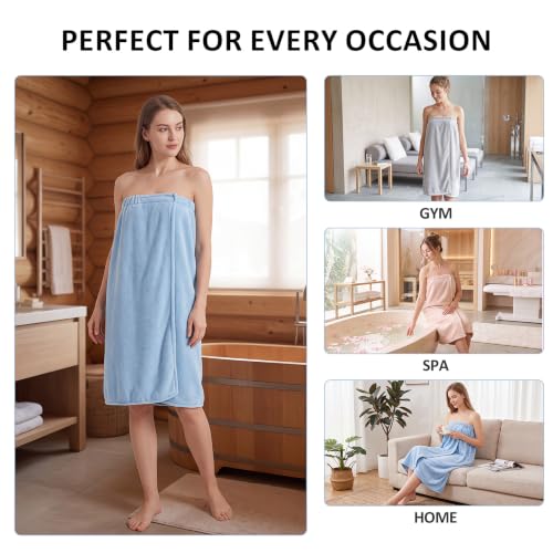 Image of Cuffbow 3 Pcs Towel Wrap for Women Spa Body Robe Full Length Female Bath Shower with Adjustable Closure Elastic Top Plush