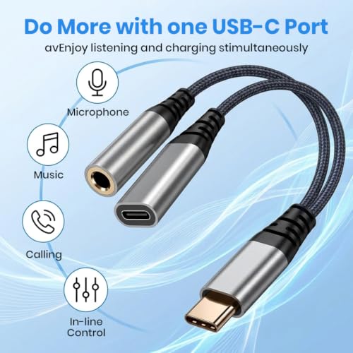 Image of Verilux USB C to 3.5 mm Audio Adapter with 60 W PD Fast Charging 2 in 1 Audio and Charging Converter for Traveling Home and Daily Use