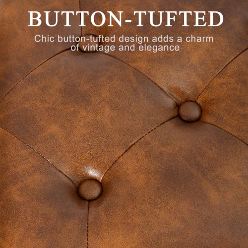 DUHOME Button-Tufted Ottoman Bench, Upholstered Bedroom Benches Leather Footrest Stool Accent Bench for Entryway Dining Room Living Room Bedroom End of Bed, Yellowish Brown - Image 5