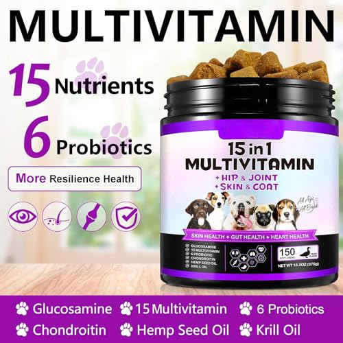 Dog Multivitamin Chewable, 15-in-1 Dog Vitamins Supplements, Support Health- Skin, Immune System, Skin & Coat, Hip & Joint Supplements for All Ages All Breeds(150 Chews Duck Flavor) - Image 3