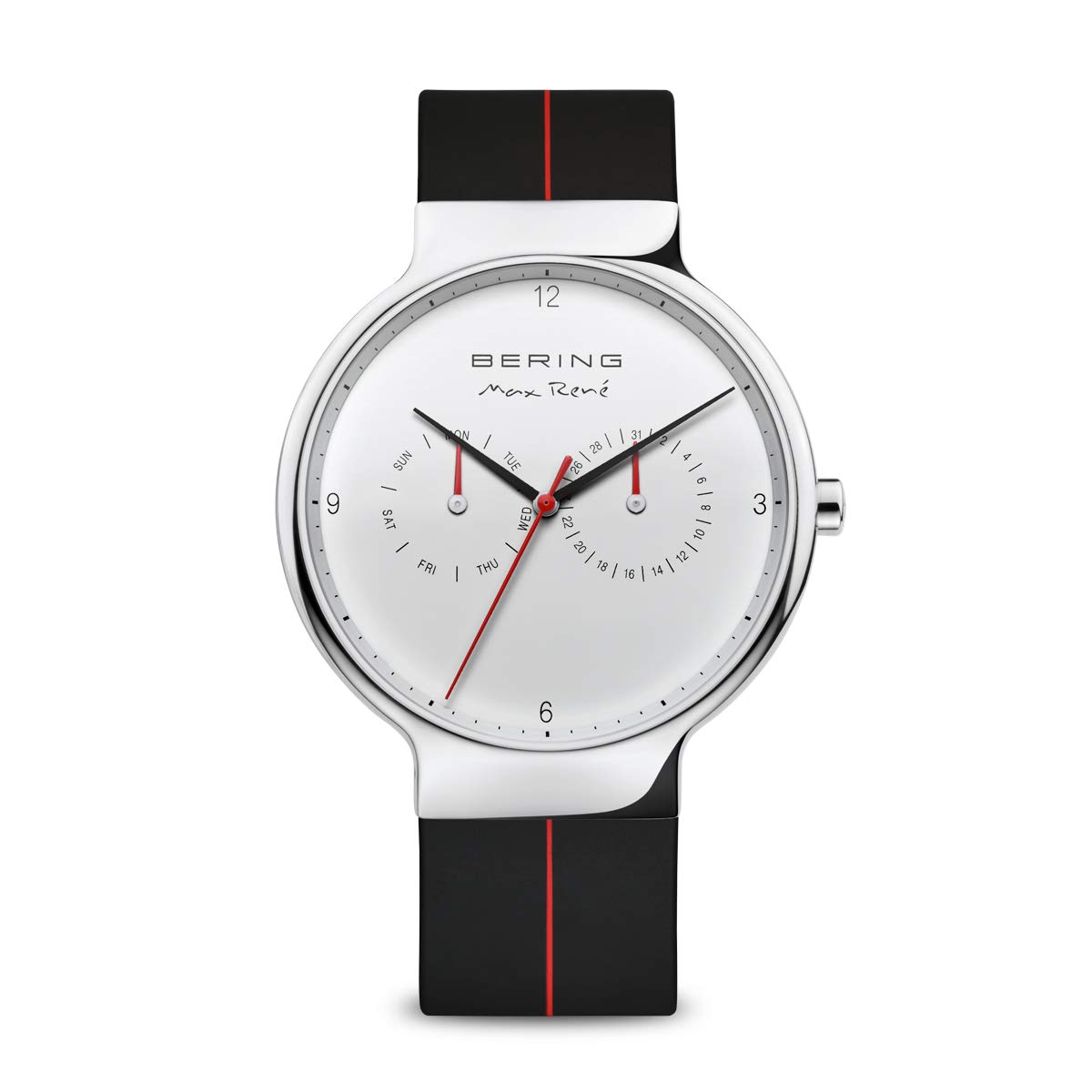 BERING Men Analog Quartz Max René Collection Watch with Silicone Strap & Sapphire crystal 15542-404, White, 42