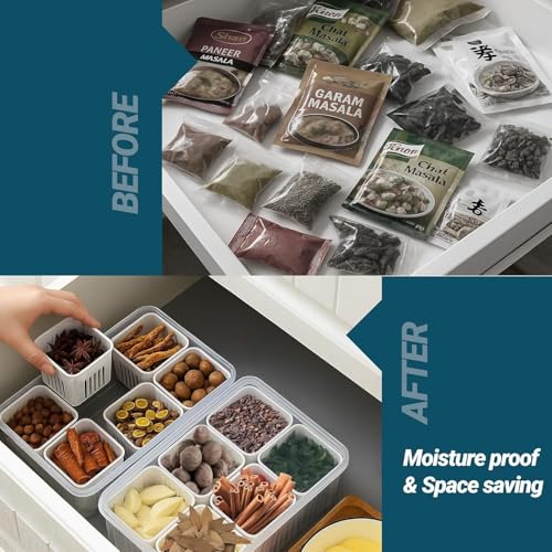 Image of 6 Grid Box | Plastic Fridge Storage Boxes Freezer Storage Containers, Container For Kitchen Storage Set, Storage In Kitchen, Vegetable Storage, Refrigerator Food Box