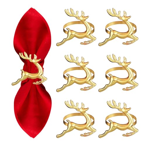 Gold Weihnachtshirsch Serviettenringe, 6 Stück Elch Schneefloke...