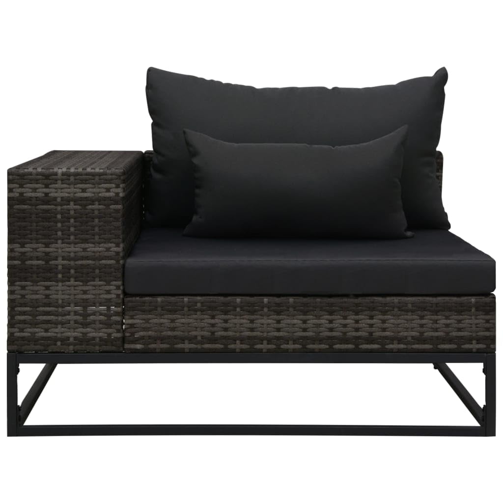 Set Divani da Giardino 5 pz con Cuscini in Polyrattan Grigio Composizione Angolare Resistente agli Agenti Atmosferici per Terrazzo Balcone Patio con Struttura in Acciaio e Lavabili 273x85x55 cm