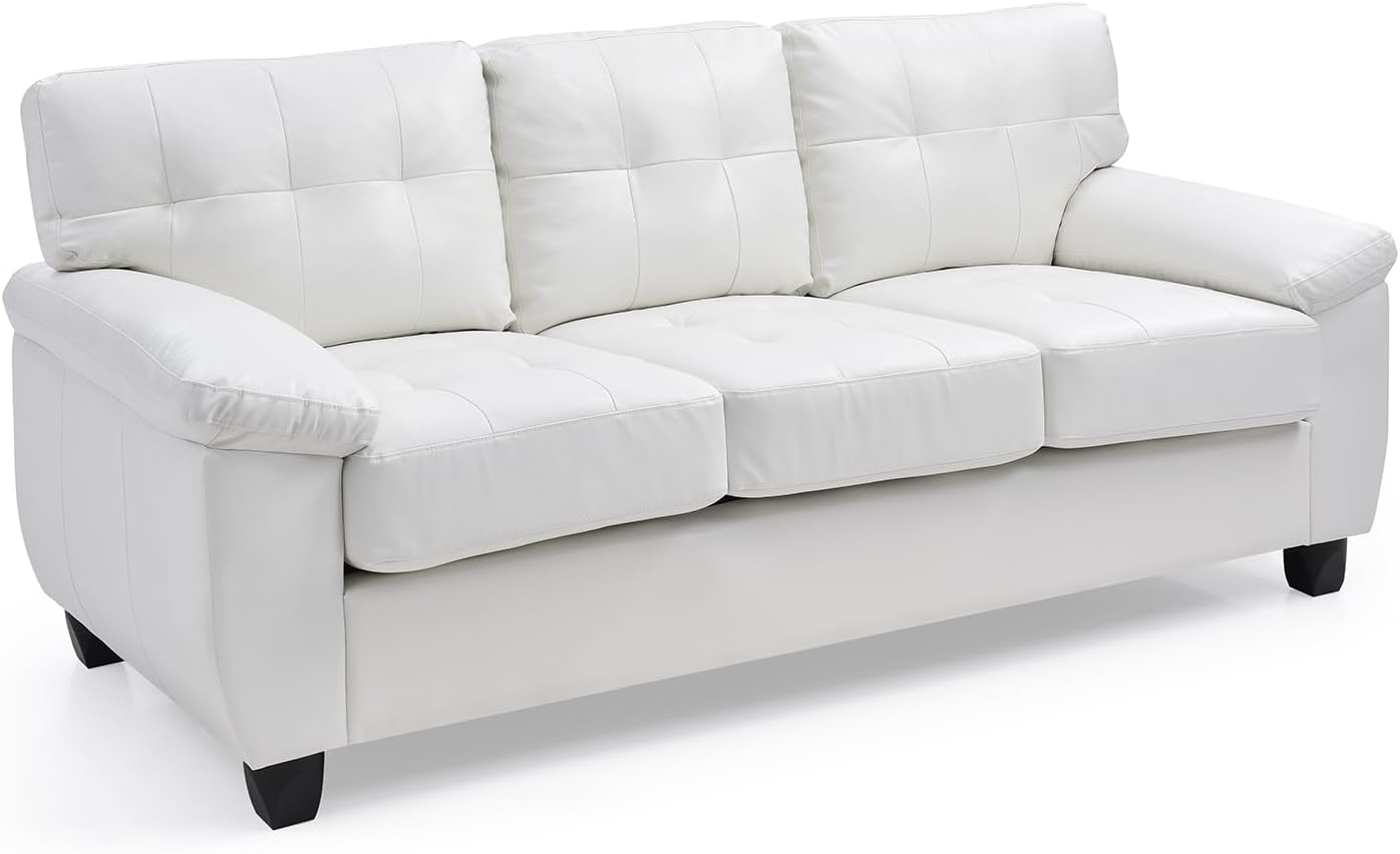 Modern Style 78" W White PU 3 Seat Sofa Hardwood Frame Couch