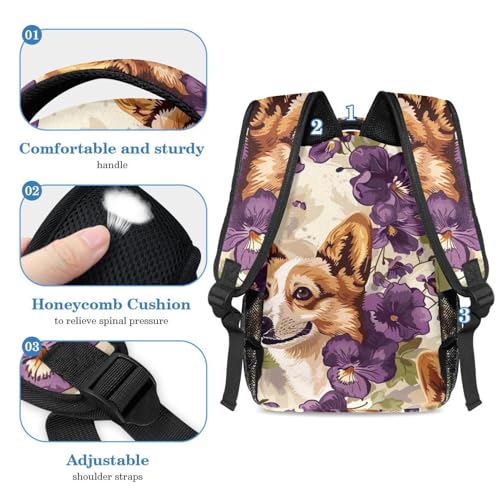 Ensemble cartable Corgi fleurs violettes grand format pour éviter le mal de dos - 4