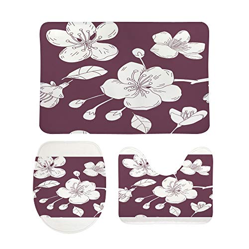Tapis de salle de bain 3 pièces lavable avec fleurs de Sakura - 2