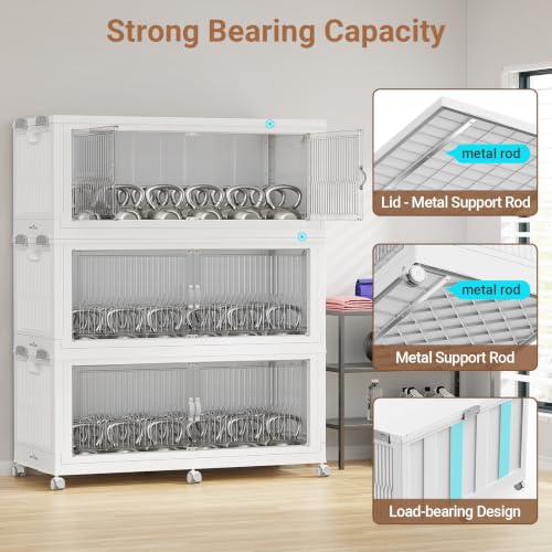 Image of BROVIEW 1020Qt Stackable Storage Bins with Lid for Home Dorm, 3Pack White