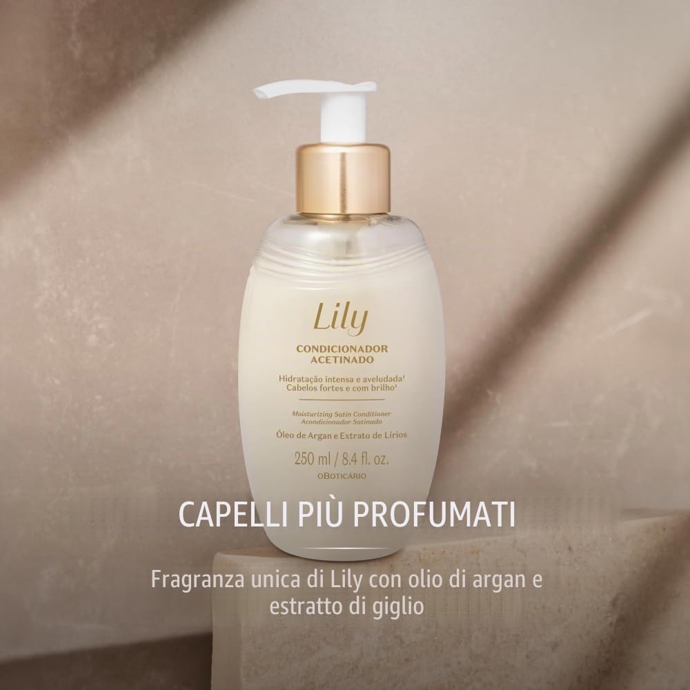 O Boticário Lily Set Regalo Cura dei Capelli con 3 Prodotti | Shampoo Satinato Profumato 250 ml, Balsamo 250 ml e Siero Leave-In 100 ml