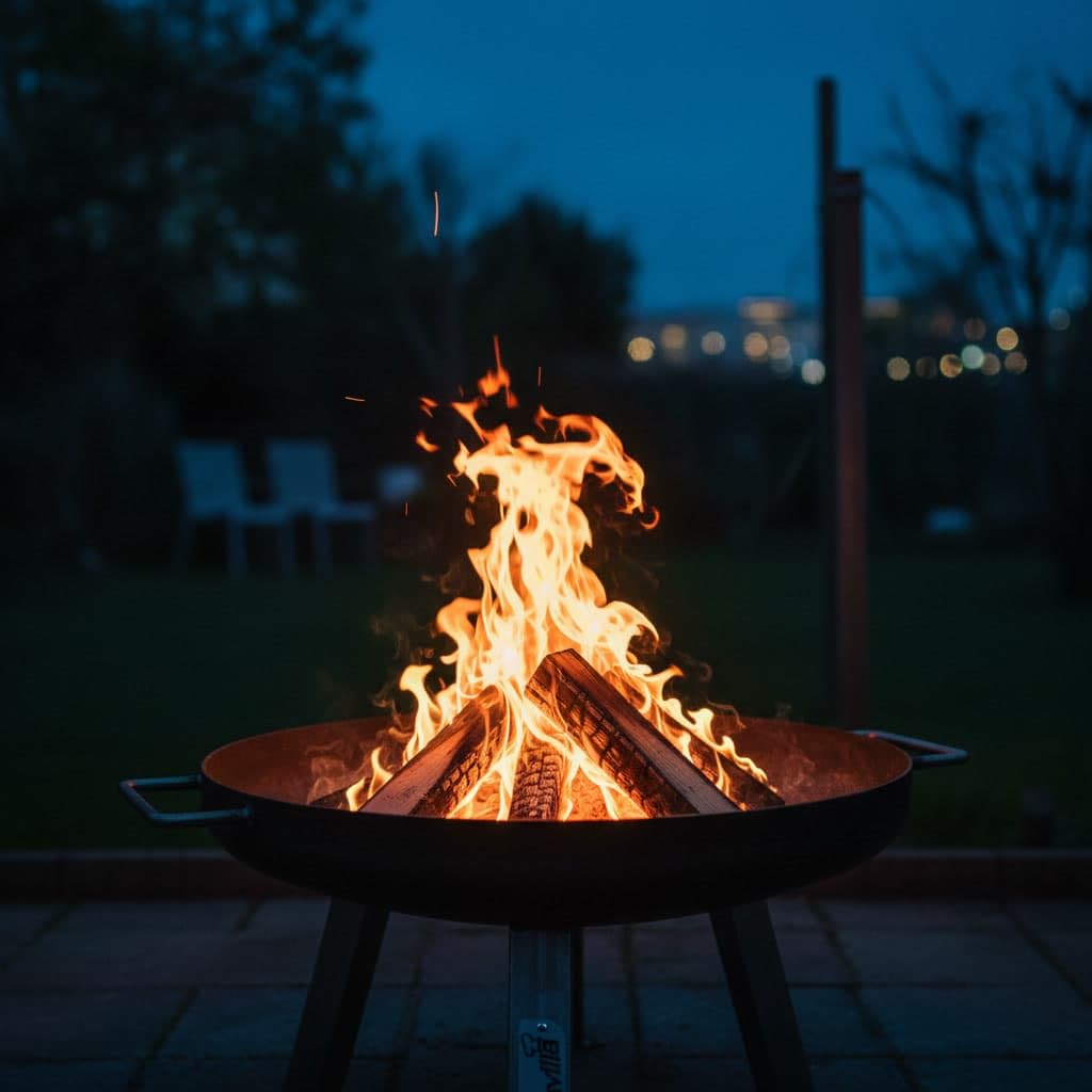Feuerschale 48 cm aus 2,5 mm Stahl – Kompakte Feuerstelle für Balkon, Terrasse & Camping, mit Griffen, formstabil & hitzebeständig, Outdoor Feuerschale für 2–4 Personen