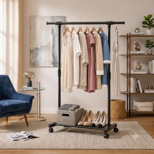 Image of ๐๐ข๐ฆ๐ ๐๐ฅ Heavy-Duty ๐ ๐ฒ๐๐ฎ๐น Hanger Stand for ๐๐น๐ผ๐๐ต๐ฒ๐ Hanging, Garment ๐ฆ๐๐ฎ๐ป๐ฑ ๐ฅ๐ฎ๐ฐ๐ธ Clothe Storage Freestanding ๐๐น๐ผ๐๐ต ๐๐ฎ๐ป๐ด๐ถ๐ป๐ด Stand for Bedroom, Entryway, Living Room