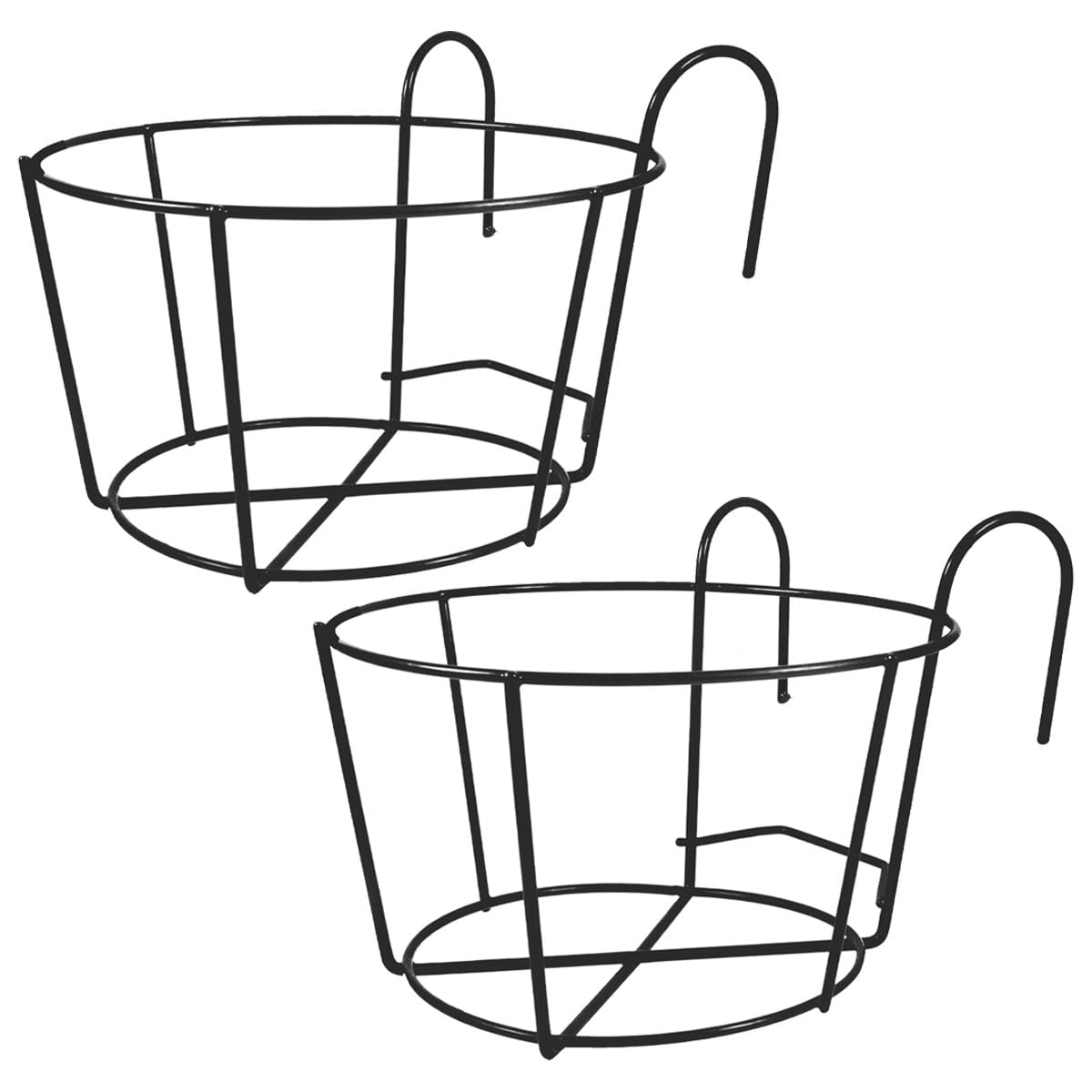 Mensola Decorativa per Piante da Balcone in Ferro Nero, 2 Pezzi, Portavasi Rotondo Xl 30Cm, Supporto Sospeso per Esterni, per Irrigazione Semplice e Protezione Superfici