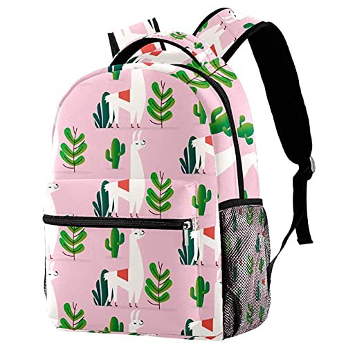 Petit sac à dos alpaga vert cactus rose avec poches pour fille et garçon