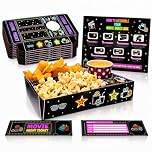 10x Movie Night Snack Trays – 2 Food Compartments & Drink Holder | Movie Night Set Built in Popcorn Bowl & Food Tray, Accessories for Home Cinema with Party Invitations for Kids & Adults