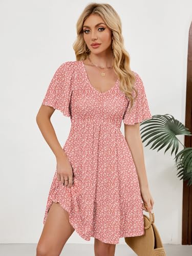 Image of UEAL Womens Cute Floral Smocked V Neck Flutter Sleeve Sundress with Pockets Casual Spring Summer Dresses for Women 2026