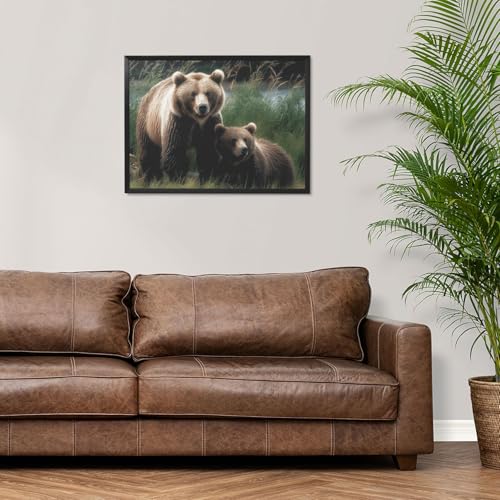 Toile murale moderne 40x30 tableau peinture ours cadre noir salon chambre