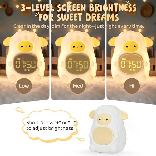 Image of Sheep Alarm Clock with Night Light for Kids with Sleep Training and Sound Machine, Rechargeable Silicone Lamp OK to Wake Clock,Cute Animal Tabletop Lamp, Perfect Sleep Companion for Boys Girls