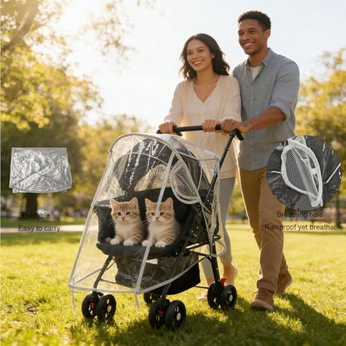 Image of Dog Stroller Accessories，Unisize Pet Stroller Rain Cover, EVA Transparent Waterproof & Windproof Cover for Snow Rain Wind, Foldable Universal Fit for Most Dog & Cat Strollers