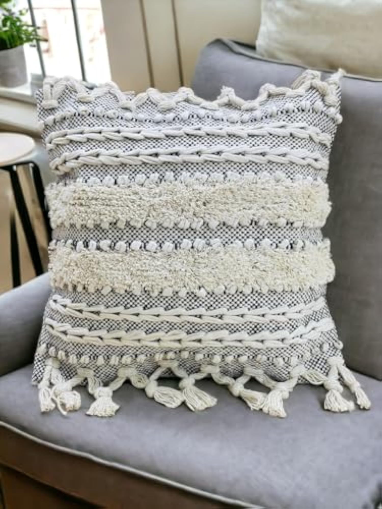 Hand Made Tufted Cushion Cover, Abstract Design Cotton
