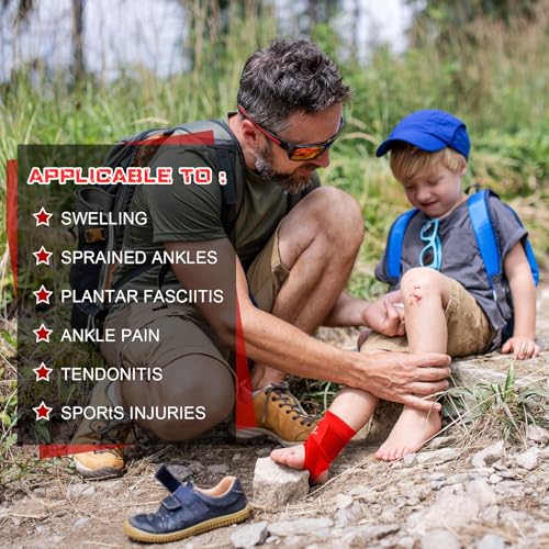 Image of Honoson 2 Pcs Ankle Brace Kid Ankle Support Youth Neoprene Lace up Compression Sleeve Foot Brace Stabilizer with Adjustable Strap for Sport Sprained Plantar Fasciitis Achilles Tendonitis(Red,S)
