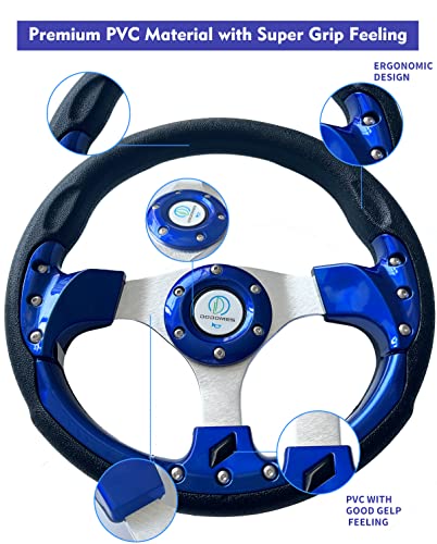 Universal Racing Steering Wheel For Golf Cart, Aluminum With Horn Button For Car, 12.5”/320Mm 6 Bolts Grip Vinyl Leather，Black & Blue #TOP1