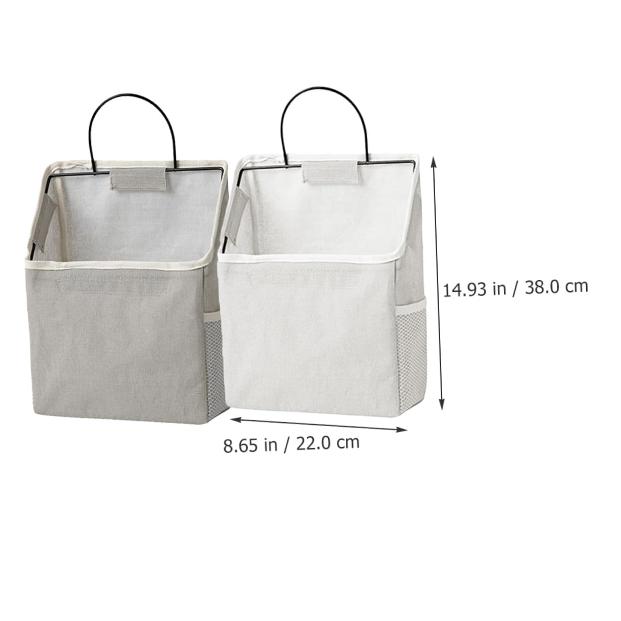 BESTYASH 2 pezzi Borsa Portaoggetti da Parete in Tessuto Pieghevole con Gancio Adesivo Organizer Multiuso per Camera Cucina e Armadio Resistente e Leggera Colori Grigio e Bianco