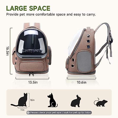 Image of Cat Backpack Carrier, Breathable Cat Carrier Large Space Bubble Pet Backpack For Kitty Small Dog Up To 15Lbs, Transparent & Foldable Pet Carrier For Travel Hiking (Khaki)