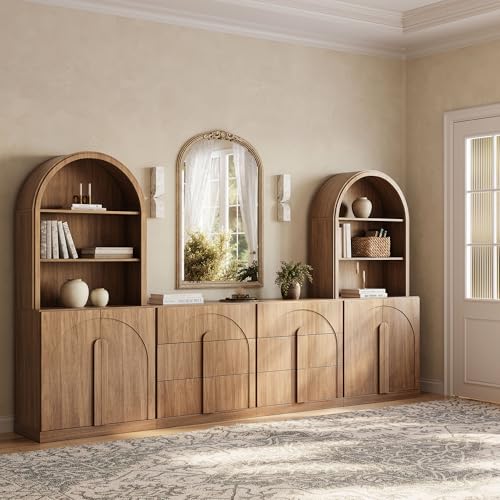 Image of BELLEZE Bijou 126 inch Wall Unit 6-Piece Modular TV Stand - Camel
