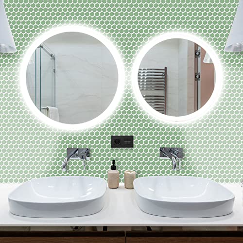Vamos Tile 10-Sheet Peel And Stick Backsplash Tile - Penny Round Self Adhesive Tiles 3D Mosaic Decorative Wall Sticker Tile Stick On Backsplash For Kitchen Bathroom(Light Green) #TOP4