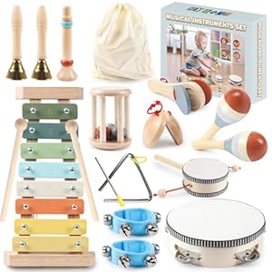 MYDOVA 11 in 1 Toddlers Musical Instruments, Baby Montessori Wooden Musical Toys, Educational Percussion Rhythm Drum Sensory Toys for Babies Kids, Preschool Educational Toys for Boys and Girls