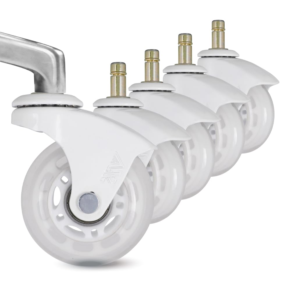 AXL 10mm Stem, IKEA Office Chair Wheels, 2.5 Inch Rollerblade Casters with Gap-Free Bracket for Safe Barefoot Rolling, Quiet & Floor-Safe, (IKEA 10mm)