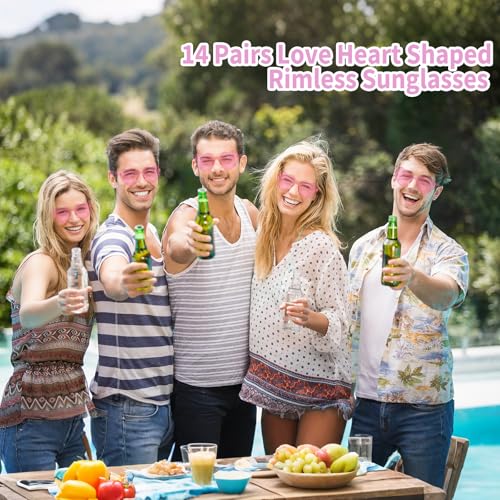 14 Pairs Heart Shaped Sunglasses for Women, Rimless Glasses, Frameless Love Glasses,Heart Sunglasses Party Favor4