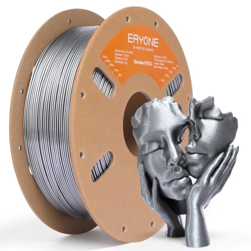 ERYONE PETG Filament 1.75mm +/- 0.03mm, Metallic PETG 3D Printer Filament Silver, Strong Toughness, 1kg(2.2LBS)/Spool, Metallic Silver