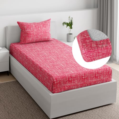 Image of Wakefit 100% Cotton 160 TC Fitted Bedsheet with 1 Pillow Cover | Carlos Single, 72 inch x 30 inch, Carlos | 1.83m x 76cm