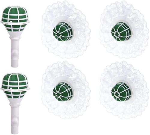 Soporte para ramo de novia, 6 juegos de mango floral de espuma de boda con collar de ramo de encaje para flores de boda, flores artificiales,