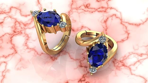 Saphir bleu naturel bague ajustable or 10 carats non chauffée AAA+