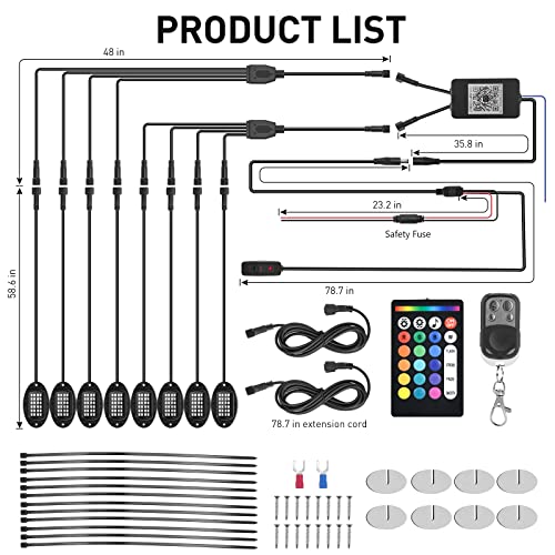 Yissda 2Nd-Gen Rgb Led Rock Lights 192Leds, Metal Housing Neon Underglow Lighting Kit With App Control Music Mode For Jeep Truck Utv Suv, Waterproof, With Long Extension Cord, 8 Pods #TOP5