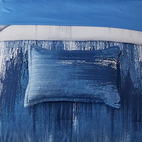 Parure de lit 7 pièces Dinjoy pour lit double avec couette réversible bleu gris - 7