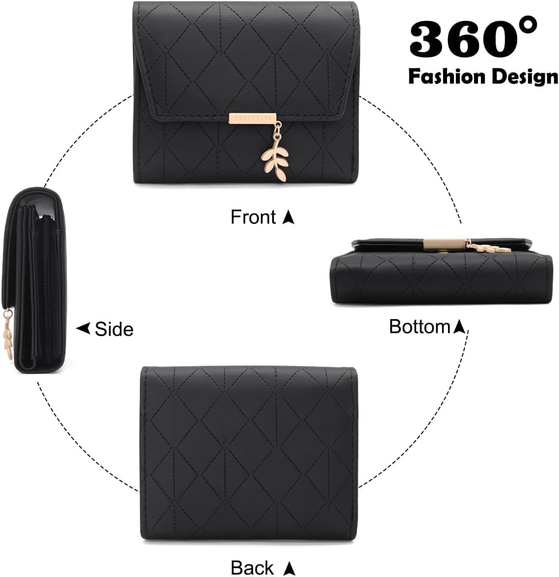 Azonee Ladies Purse Wallet PU Leather Wallet for Women Small Womens Wallet with Pendant Bifold Purses for Women with Coin Zipper Small Purse and 6 Card Slots