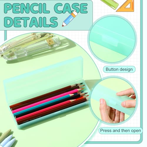 Image of Yexiya 30 Pack Pencil Box Plastic Pencil Case Bulk 7.2 x 2.4 x 0.9 Inches Pink Green Pen Storage with Hinged Lid Stackable for Pens Crayons School Office Supplies Organization