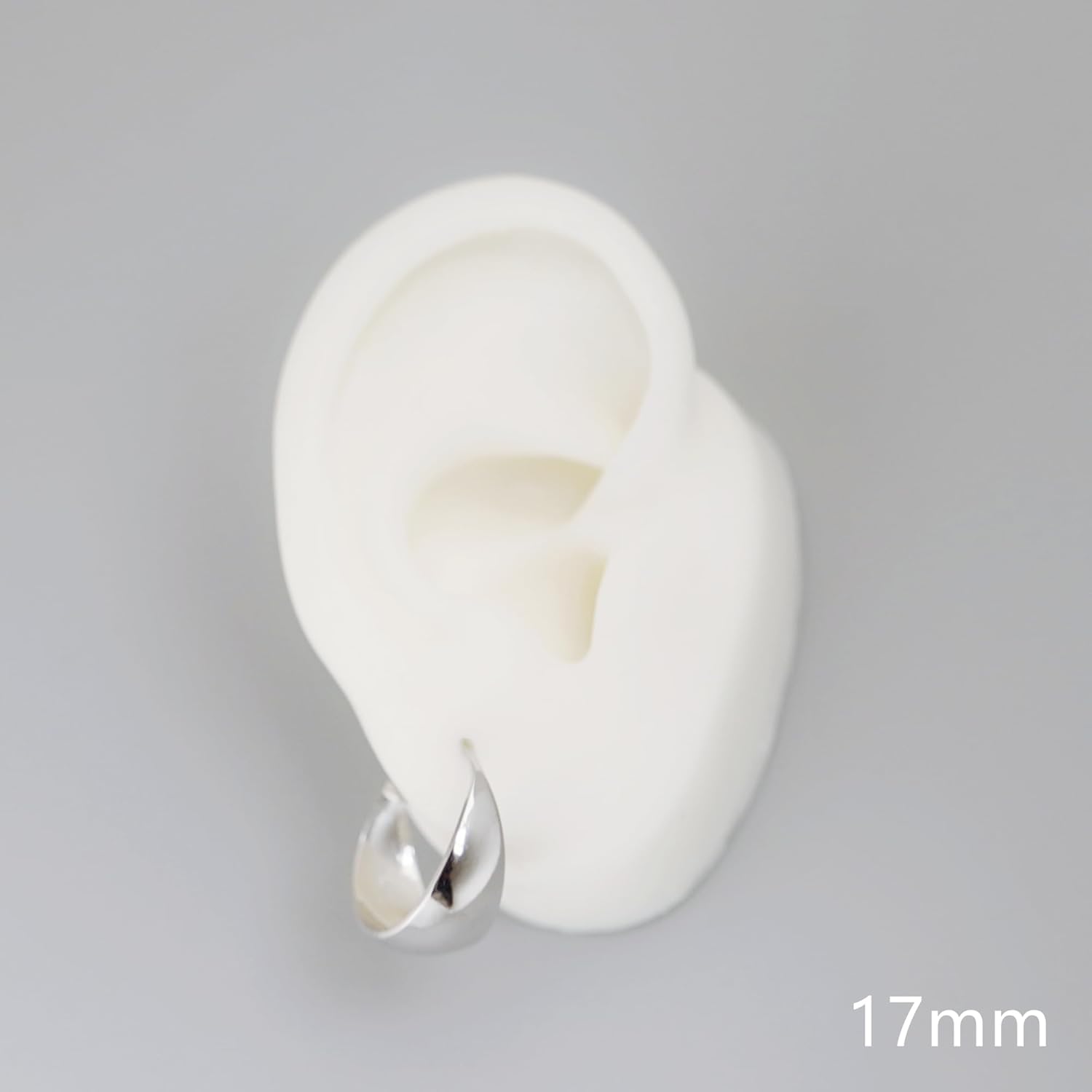 Rhodium on Sterling Silver Wide Dome Sleeper Drop Hoop Huggie Earrings 17mm Shiny Polished