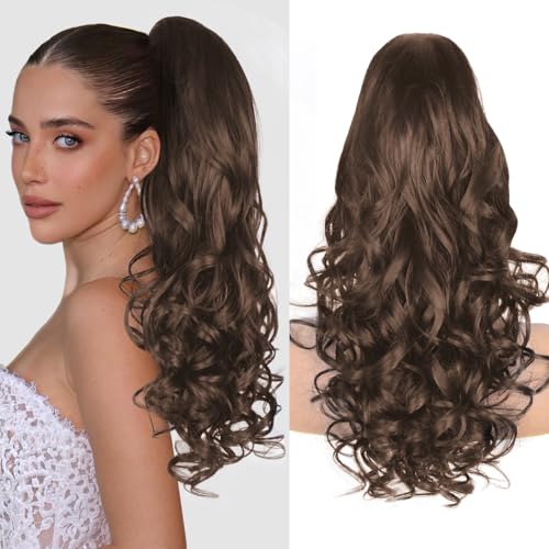 ZQIAN BEAUTY 24 Inch Black Ponytail Extension, Layered Pony Tail Clip on Hair Extension, Soft Wavy Claw Clip in Ponytail Extension, Natural Synthetic Hair Pieces for Women (Color: Black)