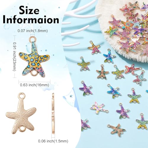 Stiesy 60Pcs 12 Styles Starfish Enamel Connector Charms Colorful Printed Sea Star Link Charms Ocean Animal Dangle Charms for Jewellry Making DIY Crafts - Image 2