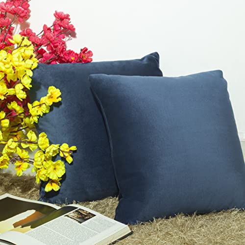 Image of Cazimo Velvet Cushion Covers for Bed, Sofa and Couch - 16 * 16 inches | Ideal for Living Room | Set of 2, Blue