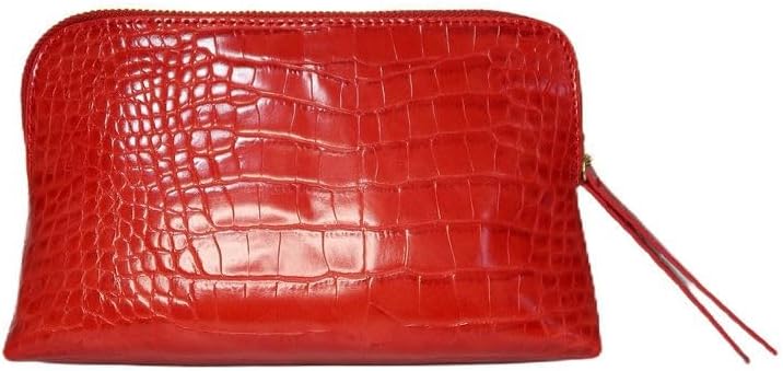 Crimson Rêve Crocodile Cosmetic Bag – Elegant Red Makeup Organizer with Vegan Premium Crocodile Texture, Travel-Ready, Spacious Design