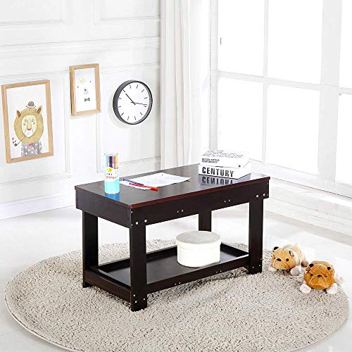 Image of YouHi Kids Activity Table with Board for Bricks Activity Play Table (Dark Brown)
